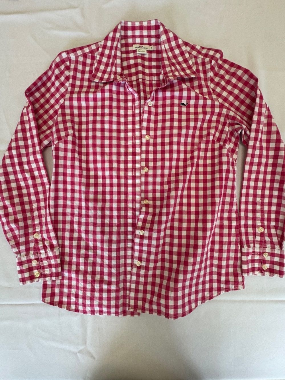 Vineyard Vines Bright Pink Gingham Check Button Down Shirt 100% Cotton Size 6